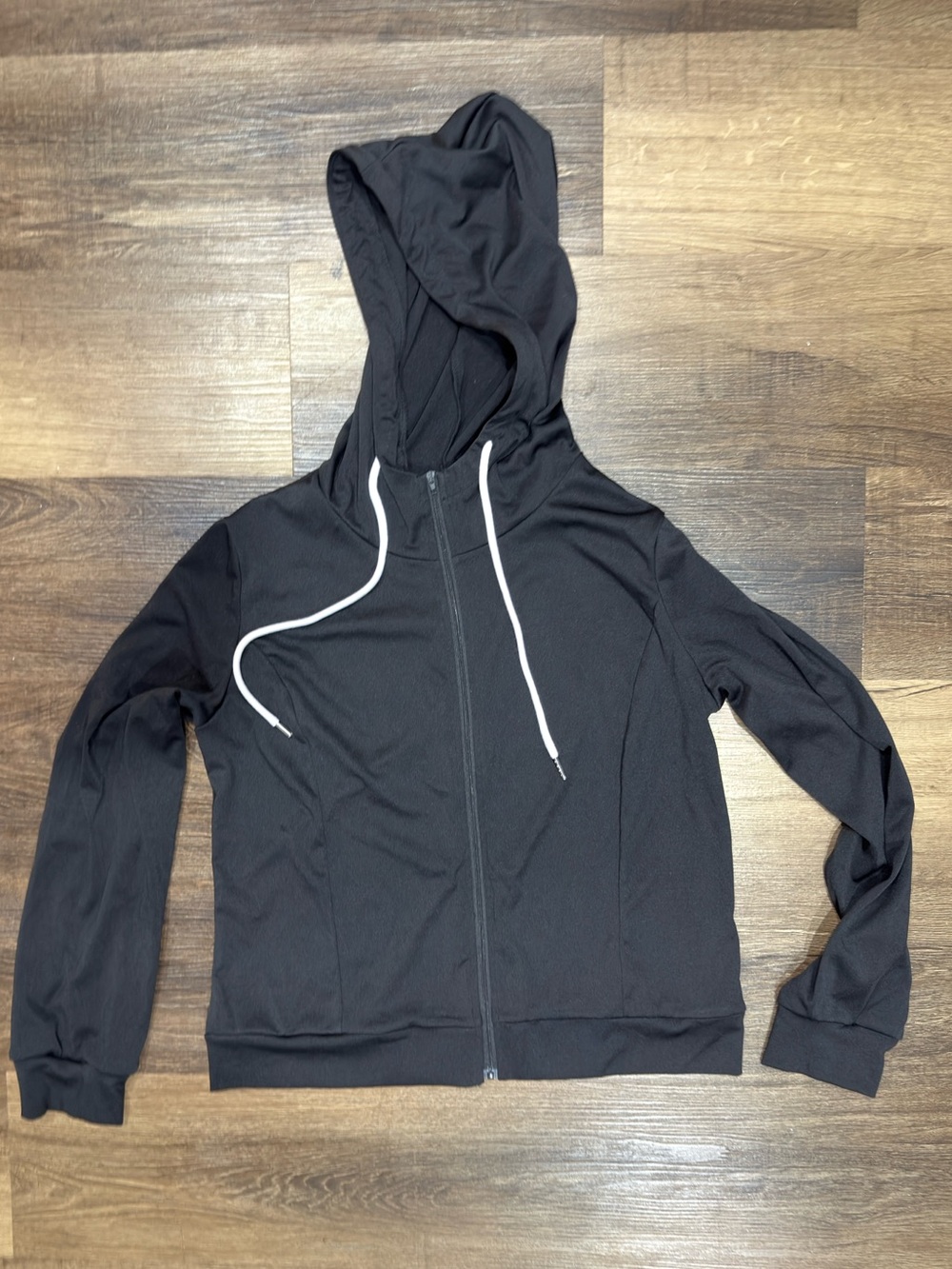 Women’s Casual Black Zip Up Lightweight Hoodie Drawstring Jacket Medium
